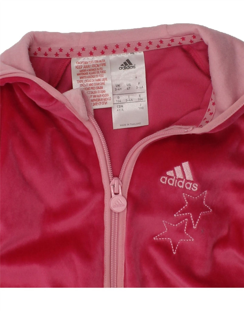 ADIDAS Girls Velour Zip Hoodie Sweater 3-4 Years Pink Polyester | Vintage Adidas | Thrift | Second-Hand Adidas | Used Clothing | Messina Hembry 