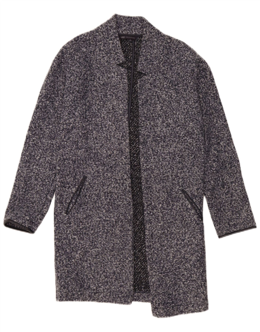 Marks & Spencer Womens Open Overcoat UK 8 Small Navy Blue Flecked Polyester