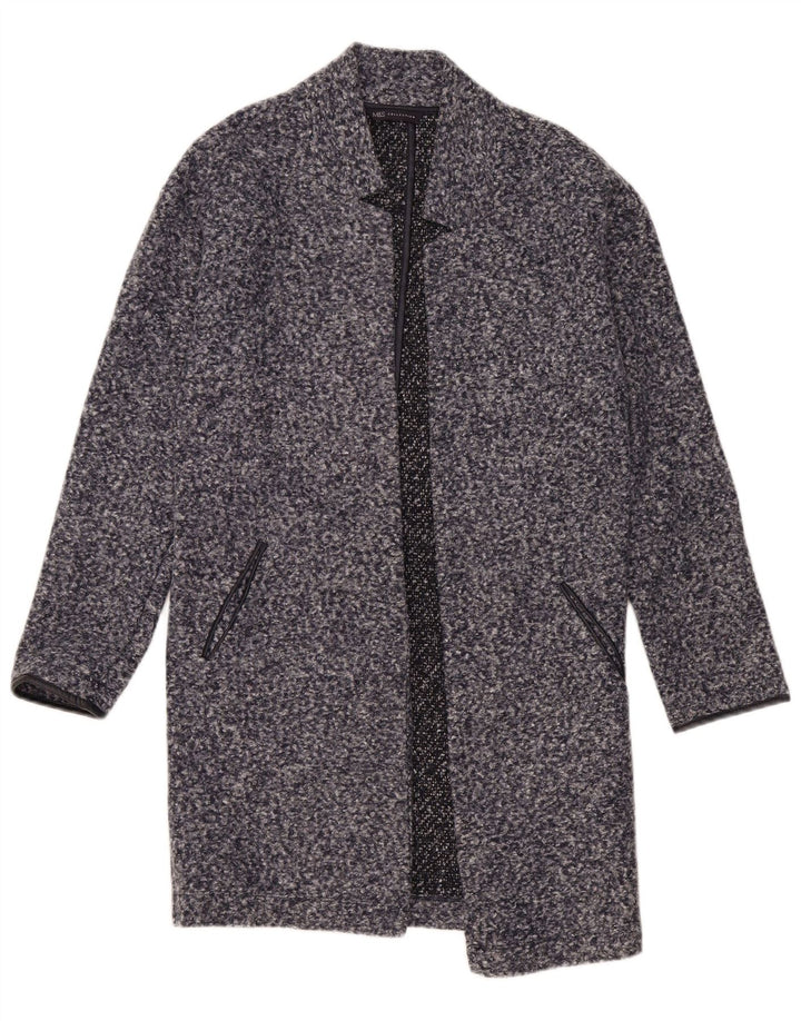 Marks & Spencer Womens Open Overcoat UK 8 Small Navy Blue Flecked Polyester