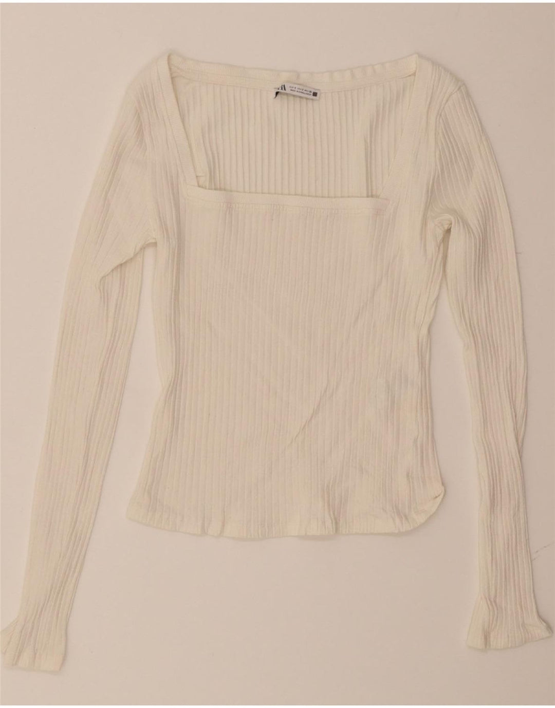 ZARA Womens Crop Top Long Sleeve UK 8 Small White Cotton Vintage Zara and Second-Hand Zara from Messina Hembry 