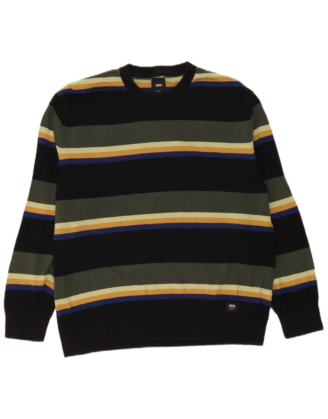 Vans Mens Crew Neck Jumper Sweater Large Multicoloured Striped Cotton