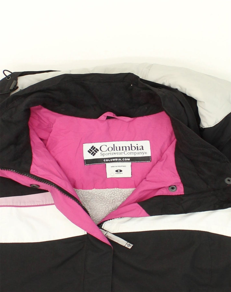 COLUMBIA Womens Hooded Windbreaker Jacket UK 10 Small Black Colourblock | Vintage Columbia | Thrift | Second-Hand Columbia | Used Clothing | Messina Hembry 