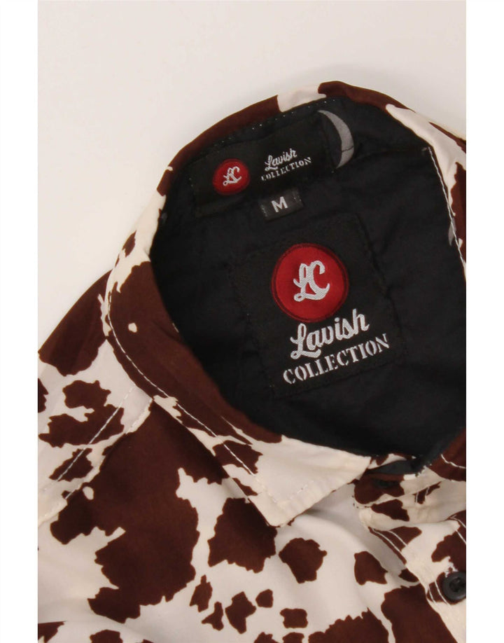 Vintage Mens Abstract Pattern Shirt Medium Brown Animal Print