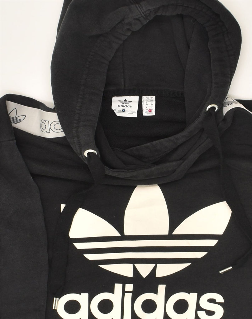 ADIDAS Womens Graphic Hoodie Jumper UK 10 Small  Black Cotton | Vintage Adidas | Thrift | Second-Hand Adidas | Used Clothing | Messina Hembry 