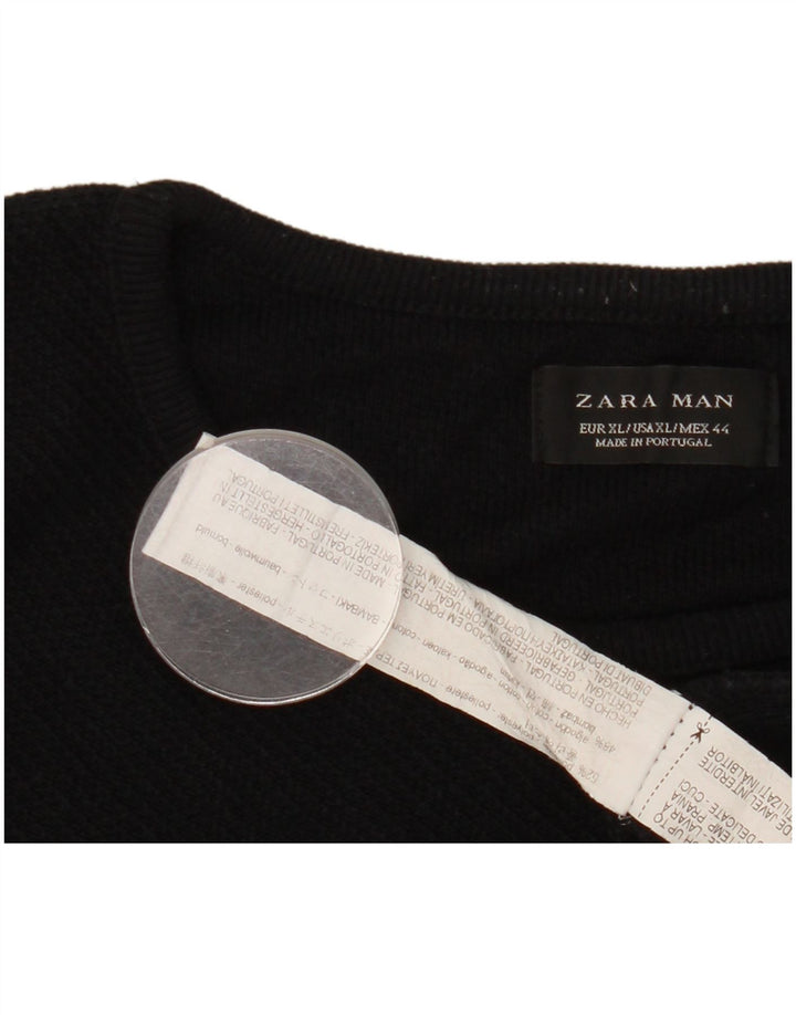 Zara Mens Crew Neck Jumper Sweater XL Black Polyester