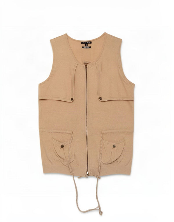 Massimo Dutti Womens Sleeveless Cardigan Sweater UK 12 Medium Beige Linen