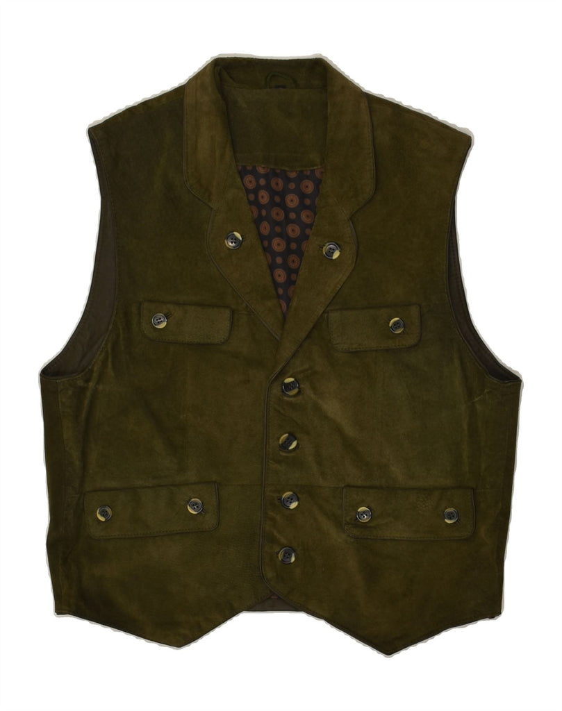 C & A Mens Suede Waistcoat IT 48 Medium Green Leather Vintage C & A and Second-Hand C & A from Messina Hembry 