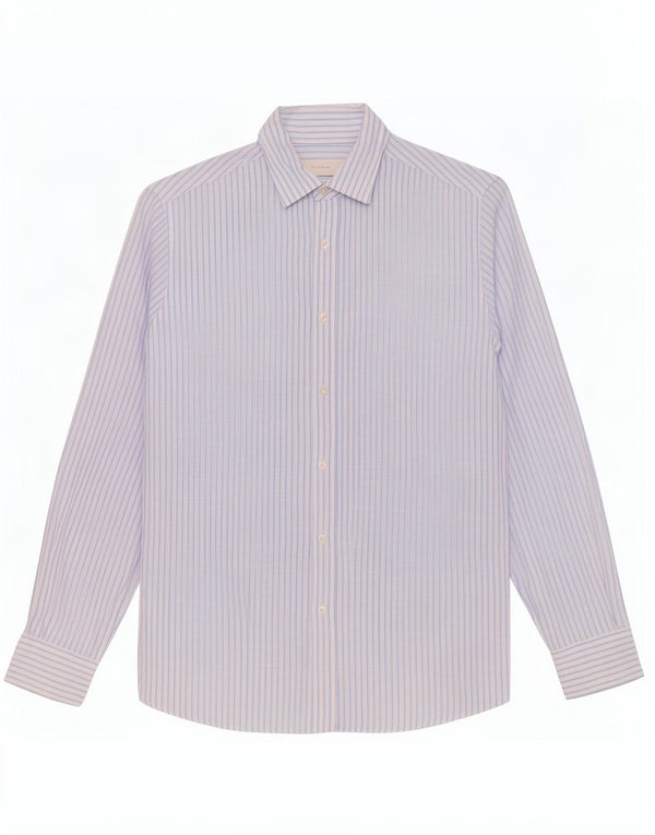 Massimo Dutti Mens Shirt Large Blue Pinstripe Linen