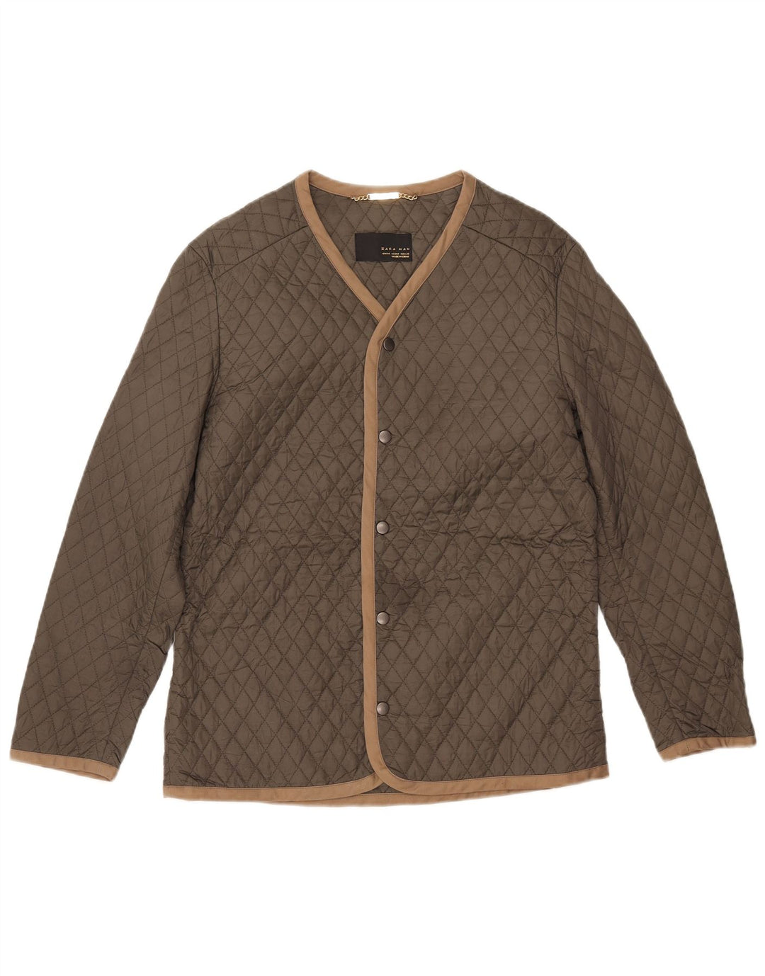Zara Mens Quilted Jacket UK 38 Medium Khaki Nylon
