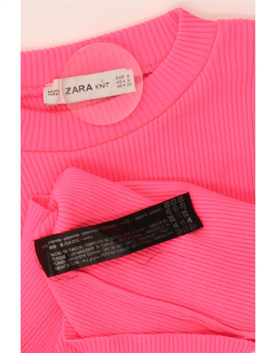 Zara Womens Crop Top Long Sleeve UK 8 Small Pink Polyamide