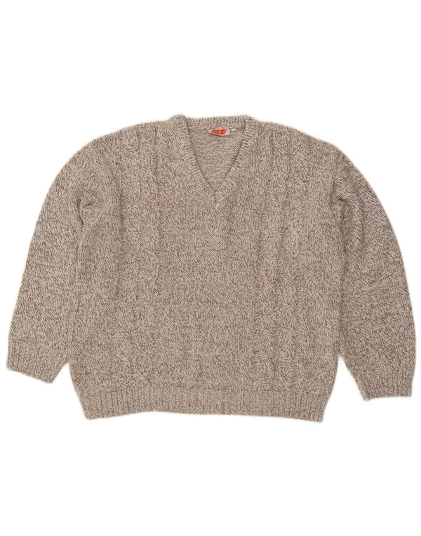 Vintage Mens V-Neck Jumper Sweater XL Brown Flecked Wool