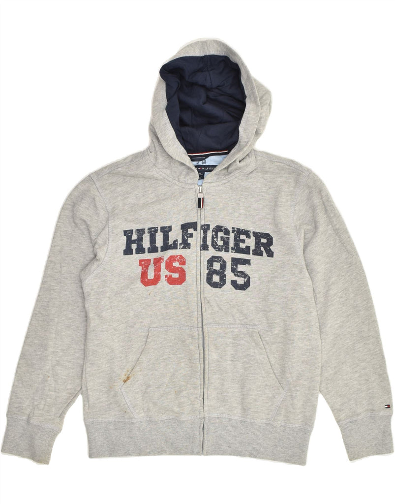 TOMMY HILFIGER Boys Graphic Zip Hoodie Sweater 12-13 Years Medium Grey | Vintage Tommy Hilfiger | Thrift | Second-Hand Tommy Hilfiger | Used Clothing | Messina Hembry 