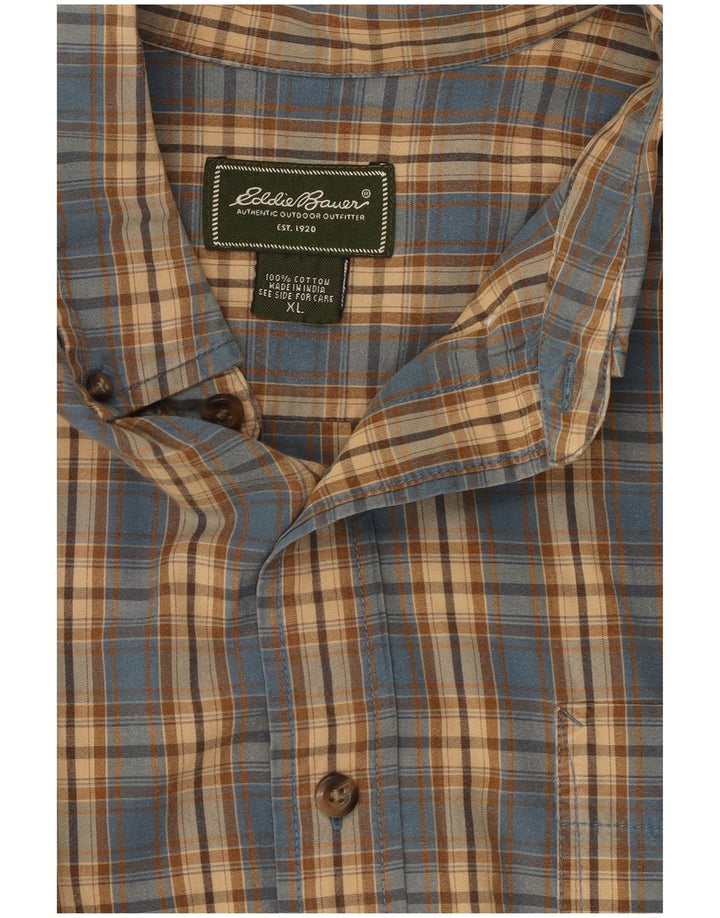 EDDIE BAUER Mens Short Sleeve Shirt XL Blue Check Cotton