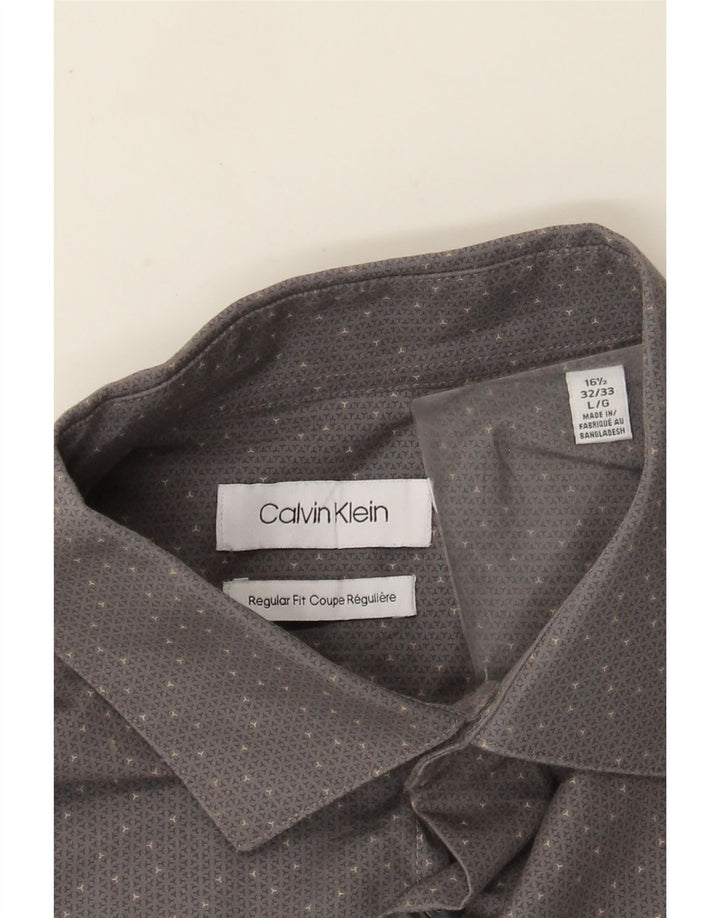 Calvin Klein Mens Regular Fit Shirt Size 16 1/2 Large Grey Spotted Cotton