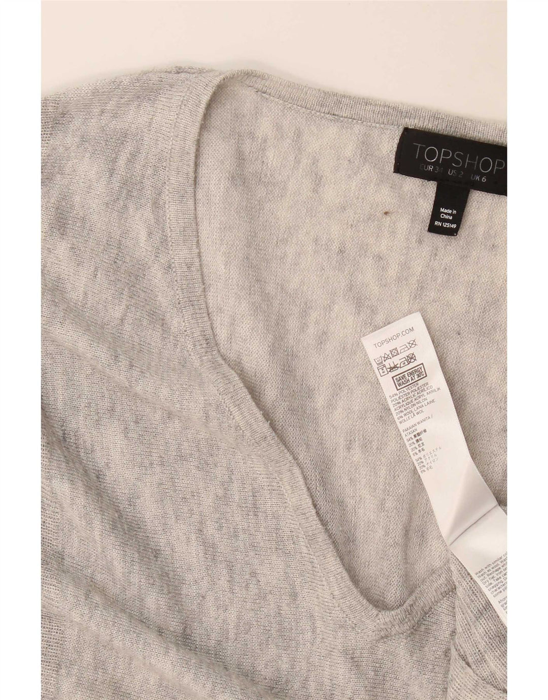 Topshop Womens Oversized Top Long Sleeve UK 6 XS Grey Flecked Polyester