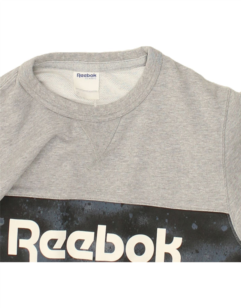 REEBOK Mens Classic Graphic Sweatshirt Jumper Small Grey Colourblock | Vintage Reebok | Thrift | Second-Hand Reebok | Used Clothing | Messina Hembry 