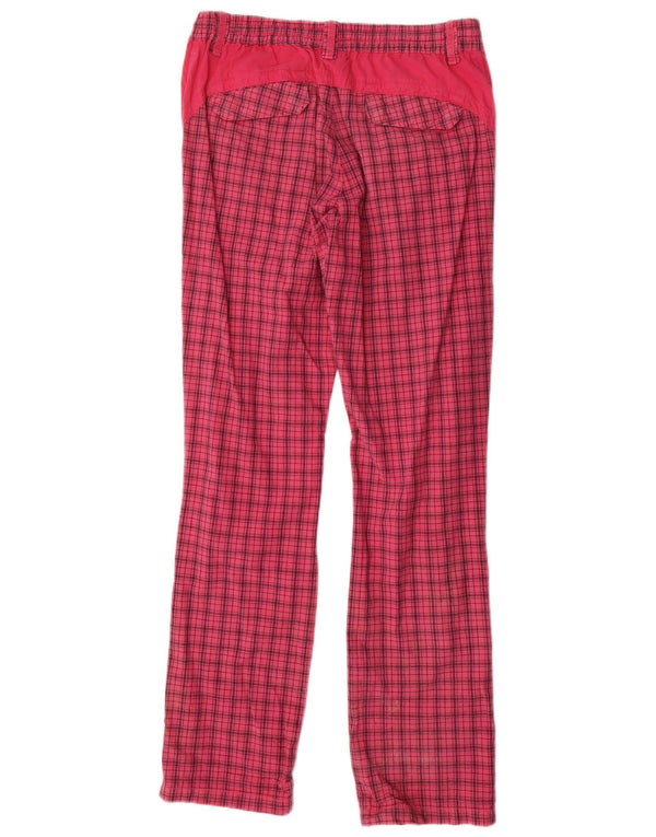 Think Pink Womens Straight Casual Trousers Medium W30 L33 Pink Check Cotton