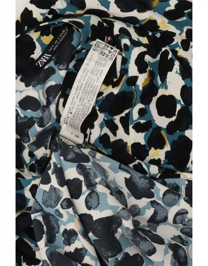 Zara Womens Front Tie Blouse Top UK 10 Small Multicoloured Animal Print