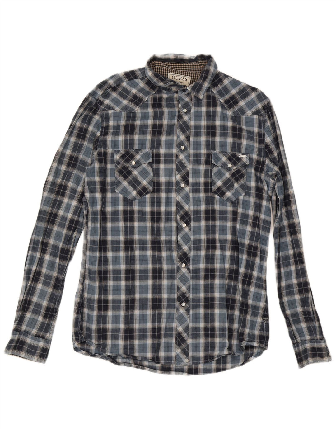 Guess Mens Flannel Shirt UK 42 Large Blue Check Cotton