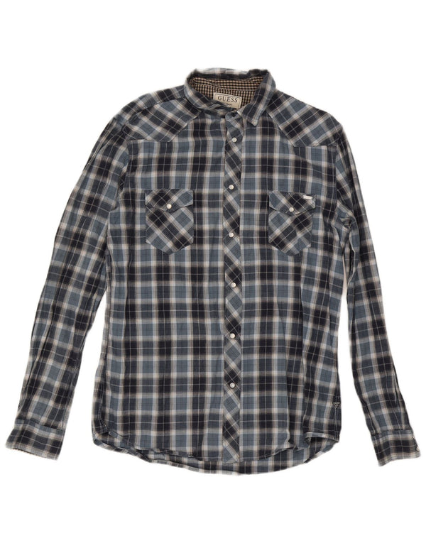 Guess Mens Flannel Shirt UK 42 Large Blue Check Cotton