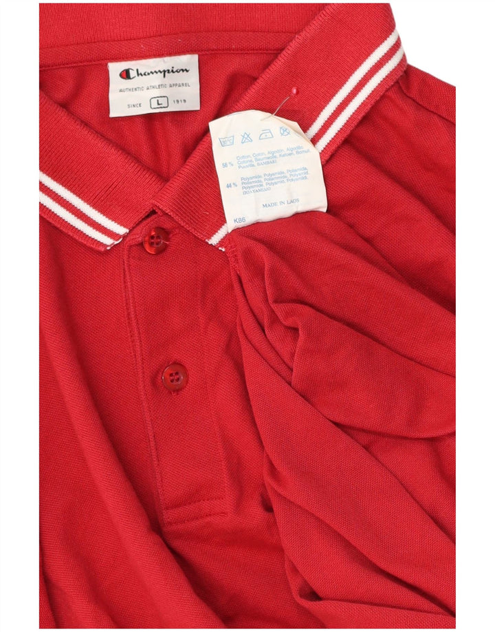 CHAMPION Mens Polo Shirt Large Red Striped Cotton