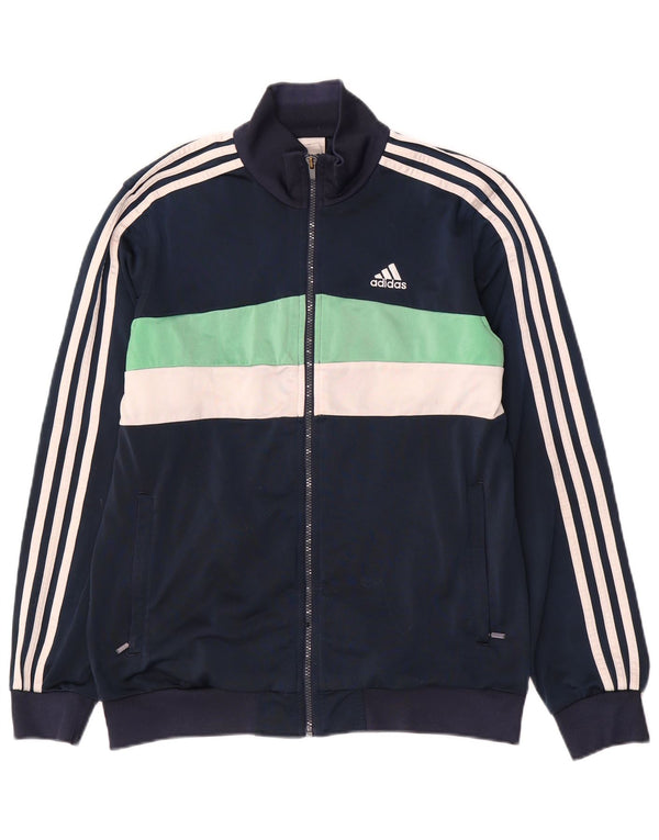 Adidas Boys Tracksuit Top Jacket 15-16 Years Navy Blue Colourblock