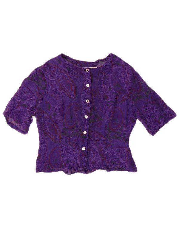 i Blues Womens Crop Short Sleeve Shirt Blouse UK 10 Small Purple Paisley
