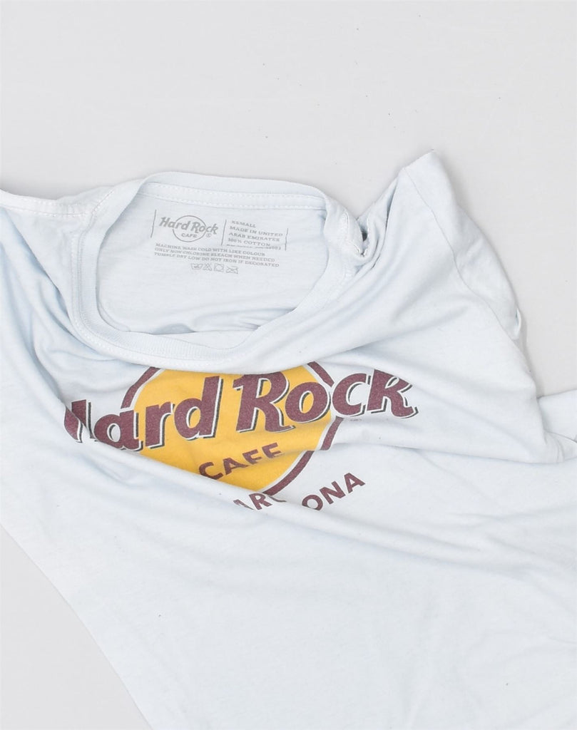 HARD ROCK CAFE Womens Graphic T-Shirt Top UK 4 XS Blue Cotton | Vintage Hard Rock Cafe | Thrift | Second-Hand Hard Rock Cafe | Used Clothing | Messina Hembry 