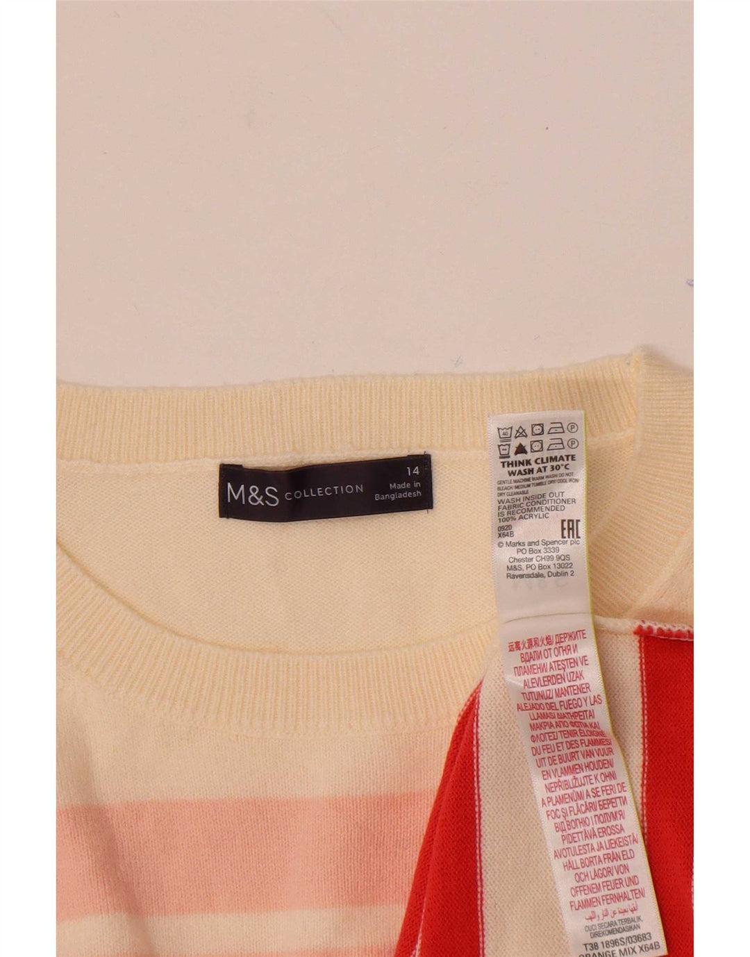 Marks & Spencer Womens Boat Neck Jumper Sweater UK 14 Medium Off White
