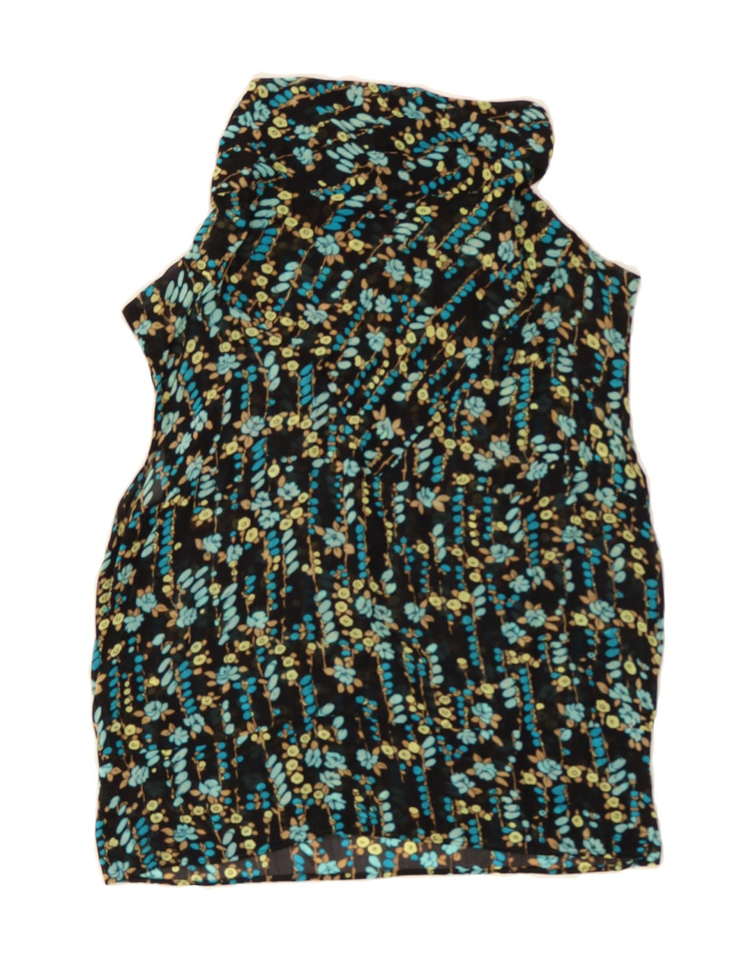 VINTAGE Womens Sleeveless Blouse Top UK 12 Medium Black Floral Vintage Vintage and Second-Hand Vintage from Messina Hembry 