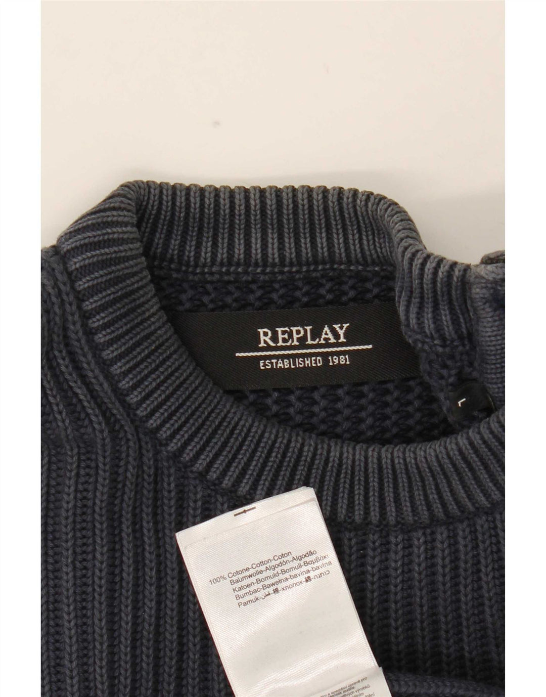Replay Mens Crew Neck Jumper Sweater Large Navy Blue Cotton