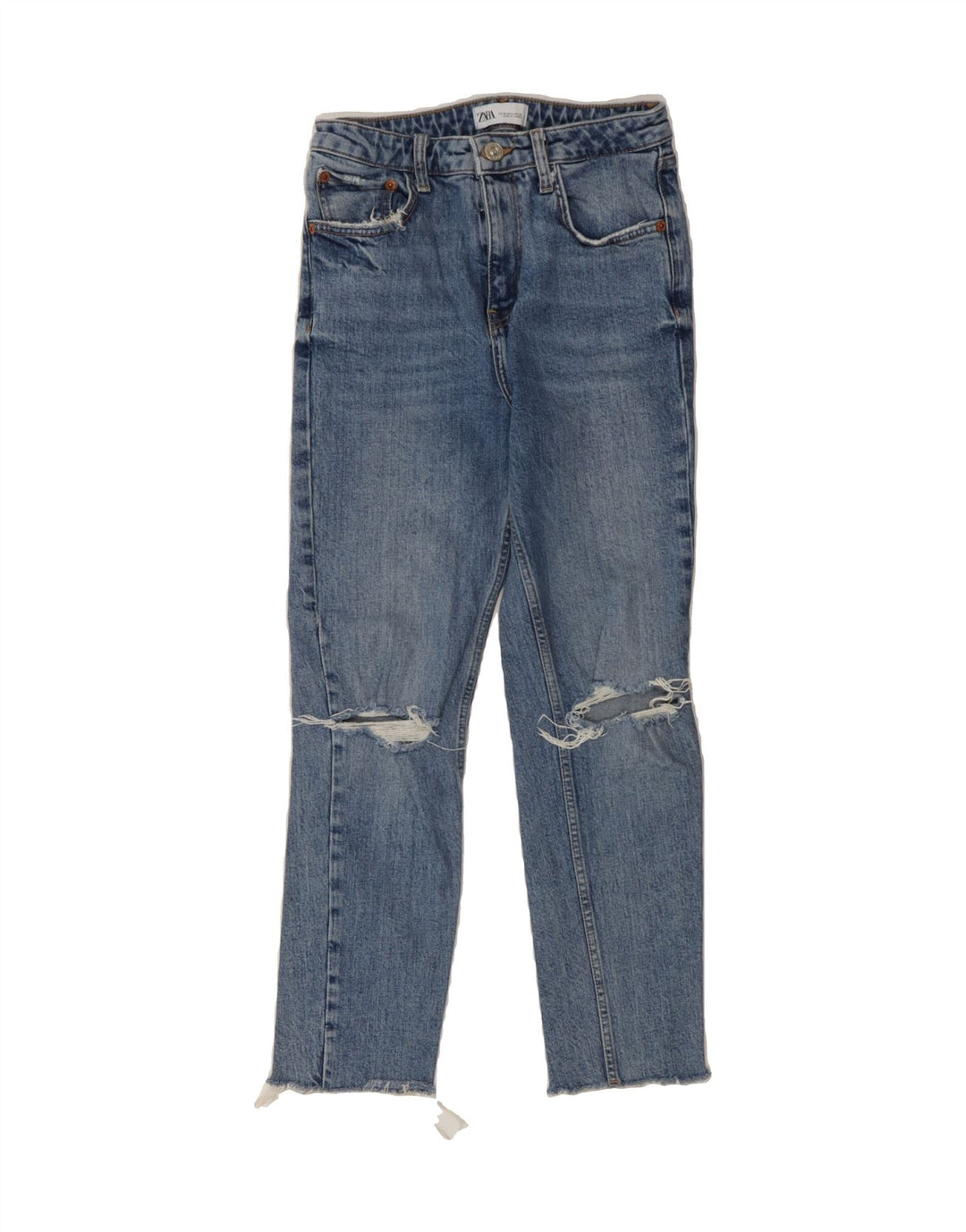 ZARA Womens Distressed Slim Jeans US 4 Small W26 L25 Blue Vintage Zara and Second-Hand Zara from Messina Hembry 