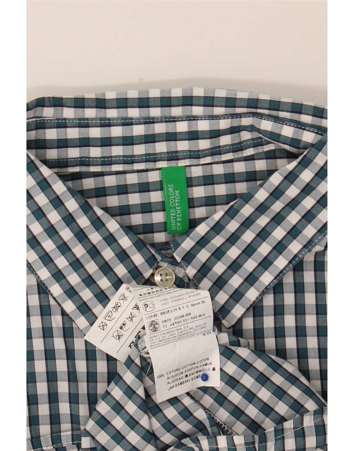 Benetton Womens Shirt UK 12 Medium Green Gingham Cotton