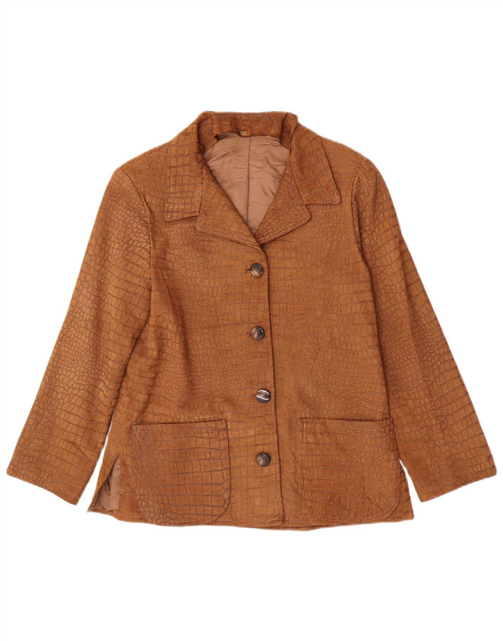 Vintage Womens 4 Button Blazer Jacket UK 12 Medium Brown Animal Print