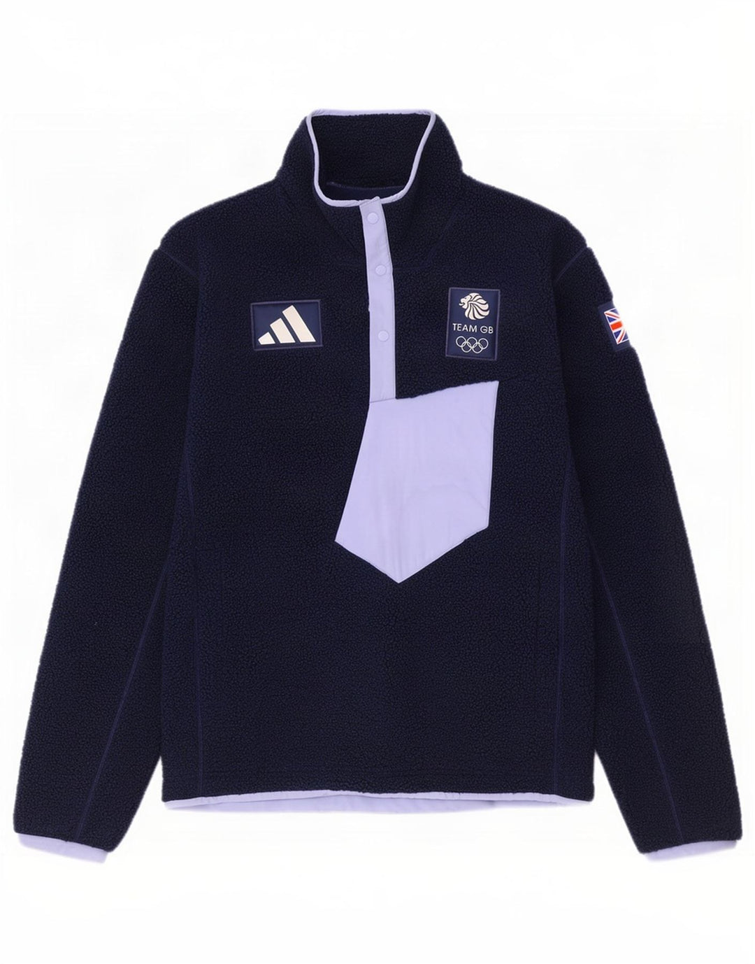 Adidas Mens Team GB Button Neck Fleece Jumper Medium Navy Blue Colourblock