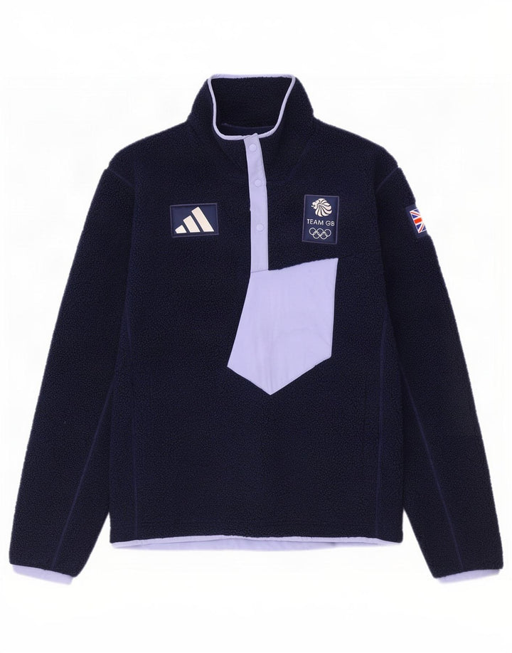Adidas Mens Team GB Button Neck Fleece Jumper Medium Navy Blue Colourblock