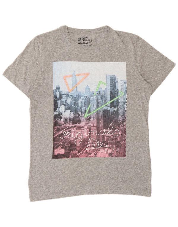 Jack & Jones Mens Graphic T-Shirt Top Large Grey Cotton