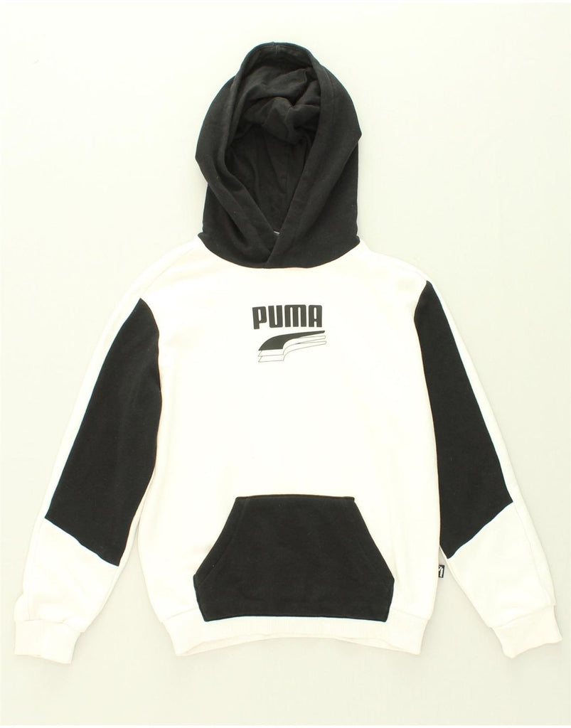 PUMA Girls Graphic Hoodie Jumper 9-10 Years White Colourblock | Vintage Puma | Thrift | Second-Hand Puma | Used Clothing | Messina Hembry 