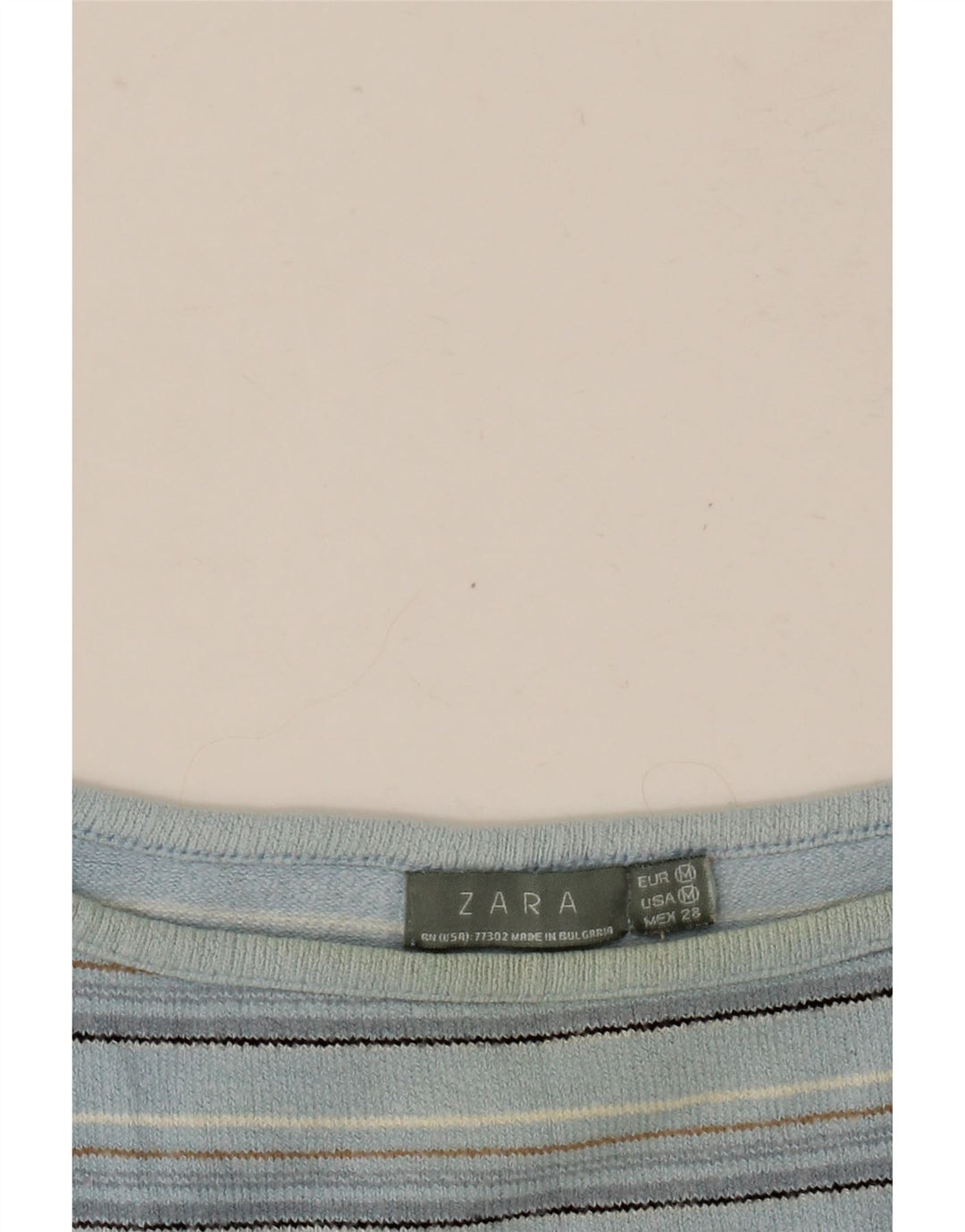 Zara Womens Crop Top 3/4 Sleeve UK 12 Medium Blue Striped