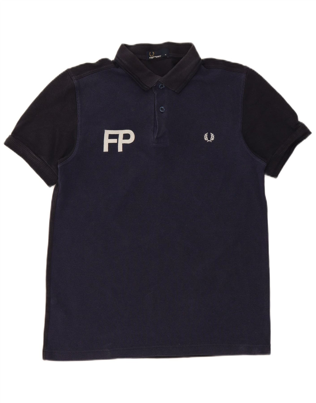 Fred Perry Mens Graphic Polo Shirt Medium Navy Blue Colourblock Cotton