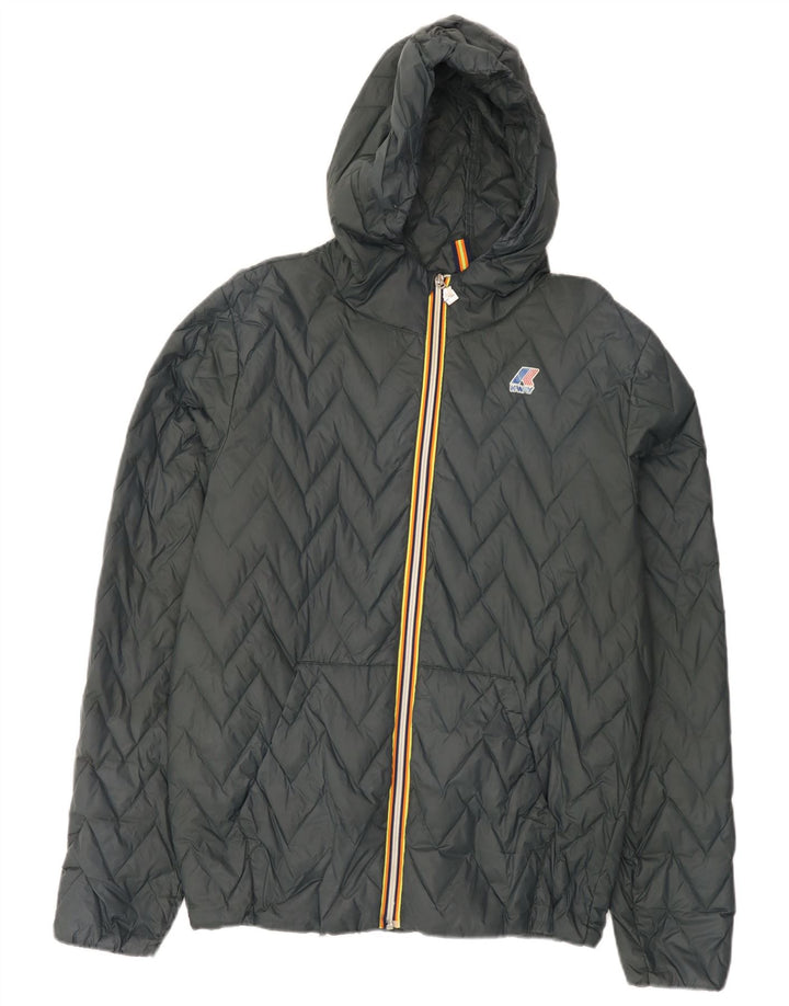 K-Way Mens Hooded Padded Jacket UK 40 Large Grey Polyamide
