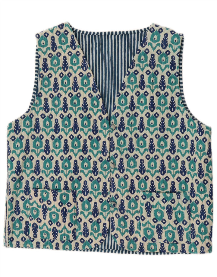 Vintage Womens Waistcoat UK 14 Medium Blue Floral
