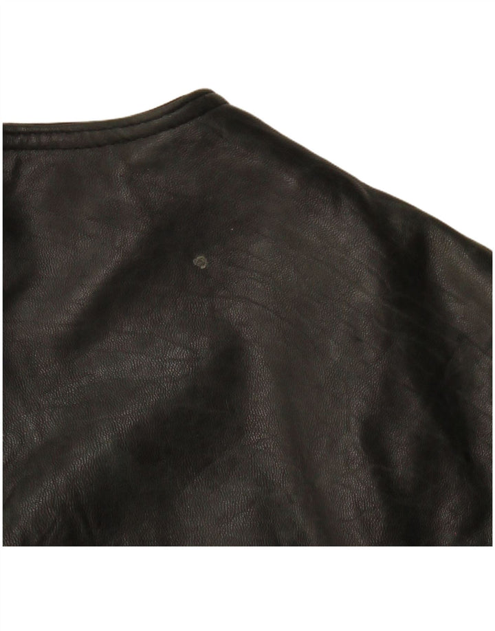 VINTAGE Mens Leather Waistcoat IT 50 Medium Black