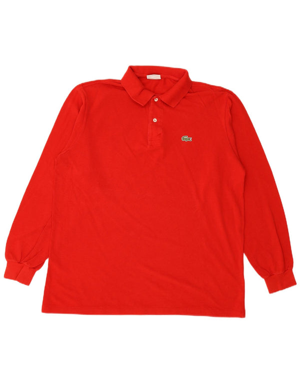 LACOSTE Mens Long Sleeve Polo Shirt Size 5 Large Red Cotton