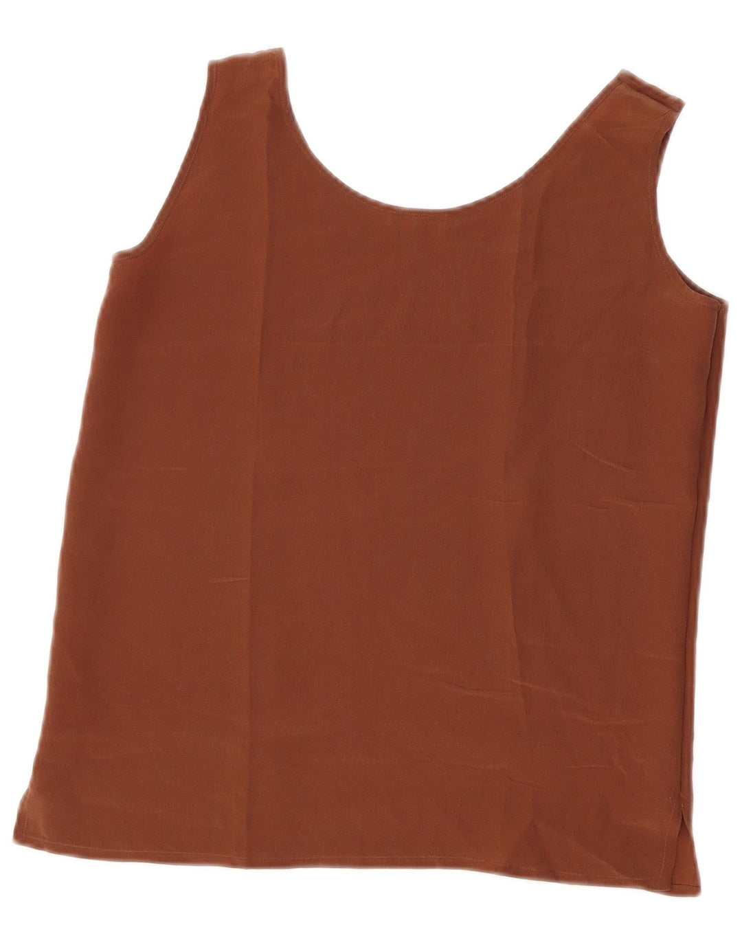 Vintage Womens Sleeveless Blouse Top UK 10 Small Brown Silk
