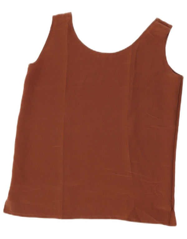 Vintage Womens Sleeveless Blouse Top UK 10 Small Brown Silk