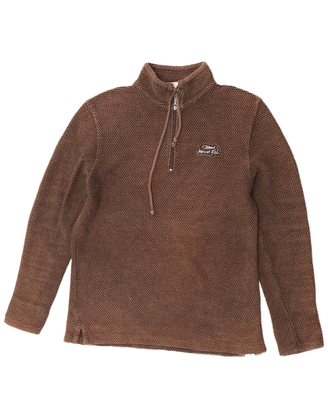 Weird Fish Mens Zip Neck Sweatshirt Jumper Medium Brown