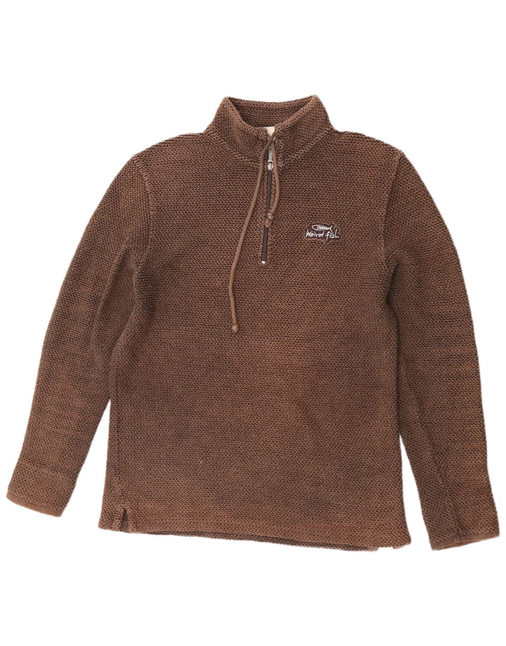 Weird Fish Mens Zip Neck Sweatshirt Jumper Medium Brown