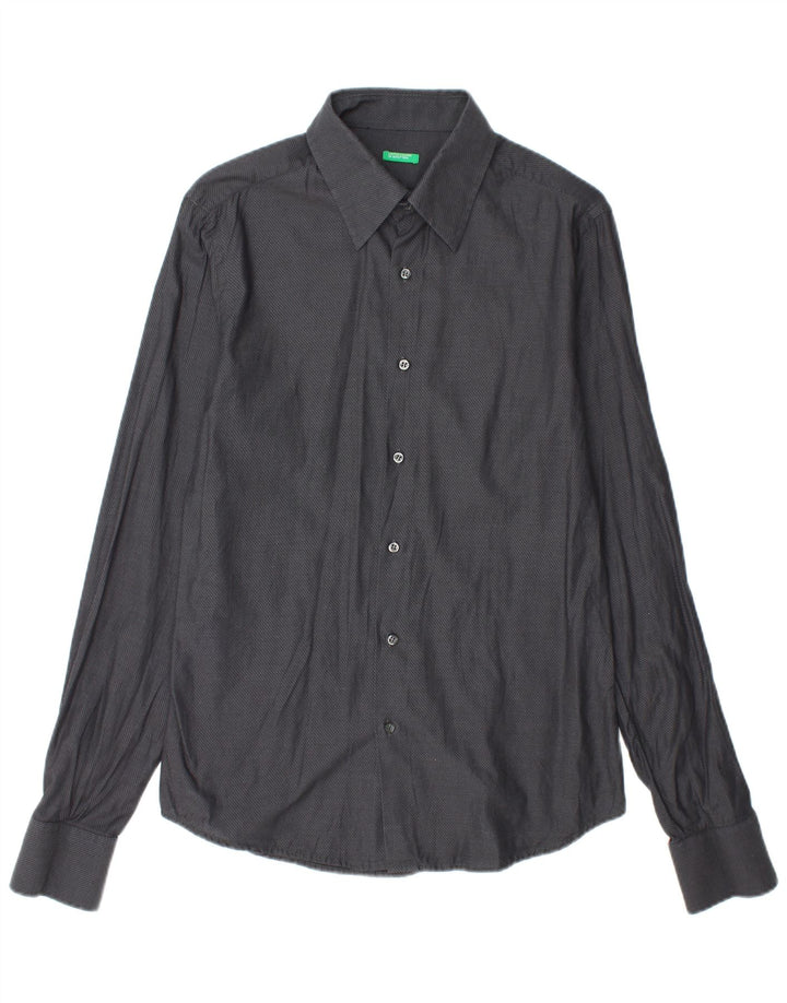 BENETTON Mens Shirt Large Grey Flecked Cotton