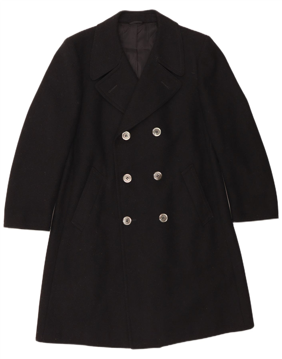 Vintage Mens Double Breasted Coat IT 54 2XL Black Wool